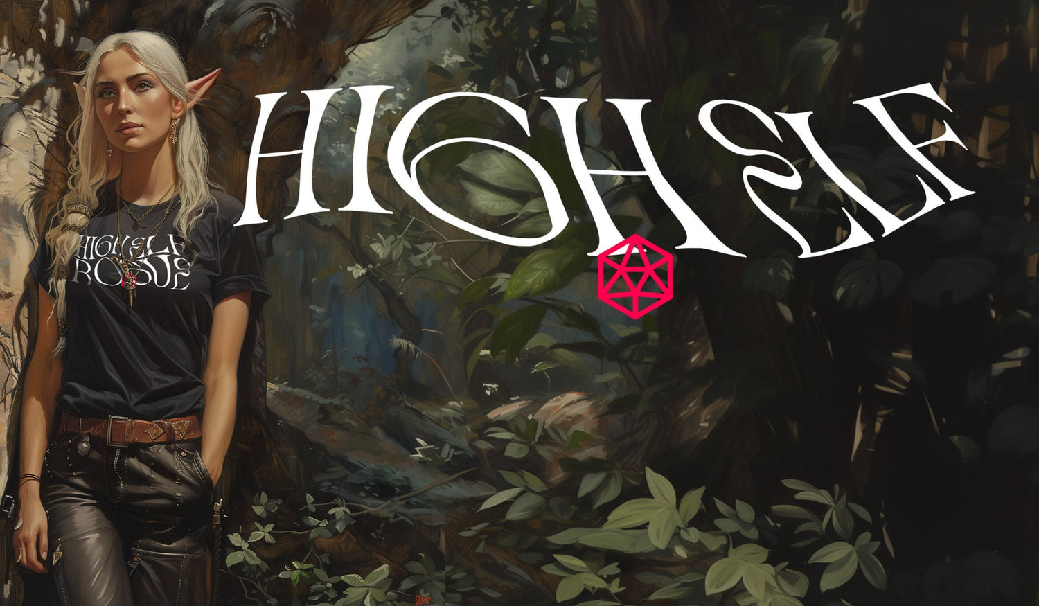 High Elf Gear , beautiful elf wearing black graphic t-shirt - Stealth Check Co